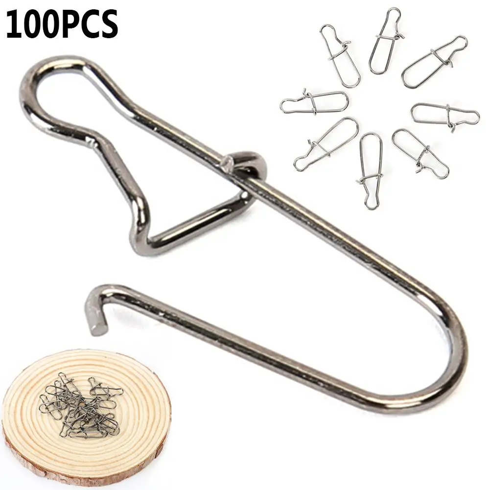 

100Pcs Stainless Steel Snap Hooks Fishing Barrel Swivel Safety Lure Connector