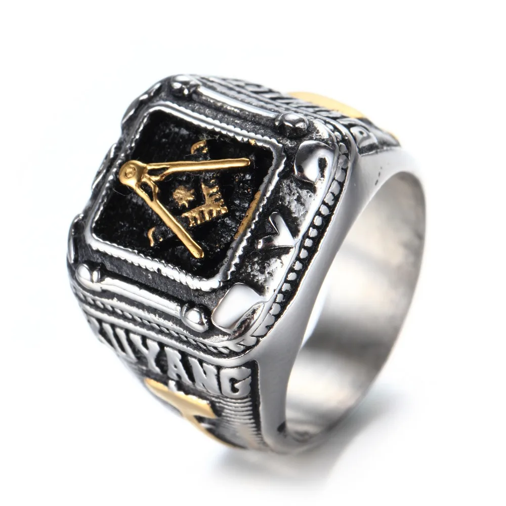 Europe and the United States stainless steel ring men \'s jewelry wholesale retro Masonic ring titanium steel ring