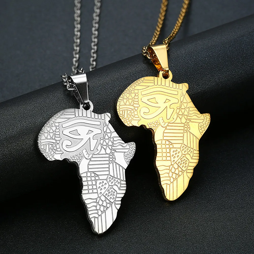 Map of Africa Pendant Necklaces for Men 18k Gold Filled Titanium Stainless Steel Chain Trendy Jewelry Hiphop Accessory Hot Sale