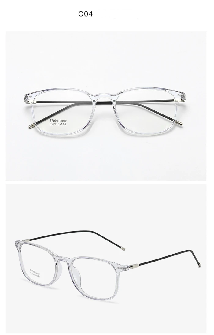 TR90 Quadratische Korrektionsbrille, Unisex, Stahldrahtbein, Kurzsichtigkeitsbrille, transparente Dioptrien -0,5 -1,0 -1,5 -2,0 bis -6,0 – Detail 13