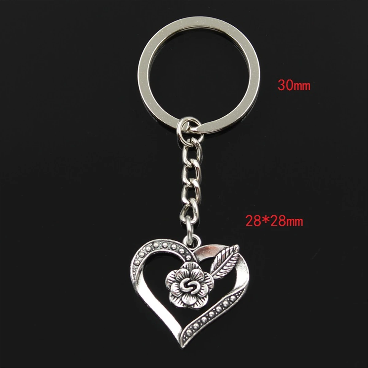 Fashion Keychain 28x28mm Heart Flower Silver Color Pendants DIY Men Jewelry Car Key Chain Ring Holder Souvenir For Gift