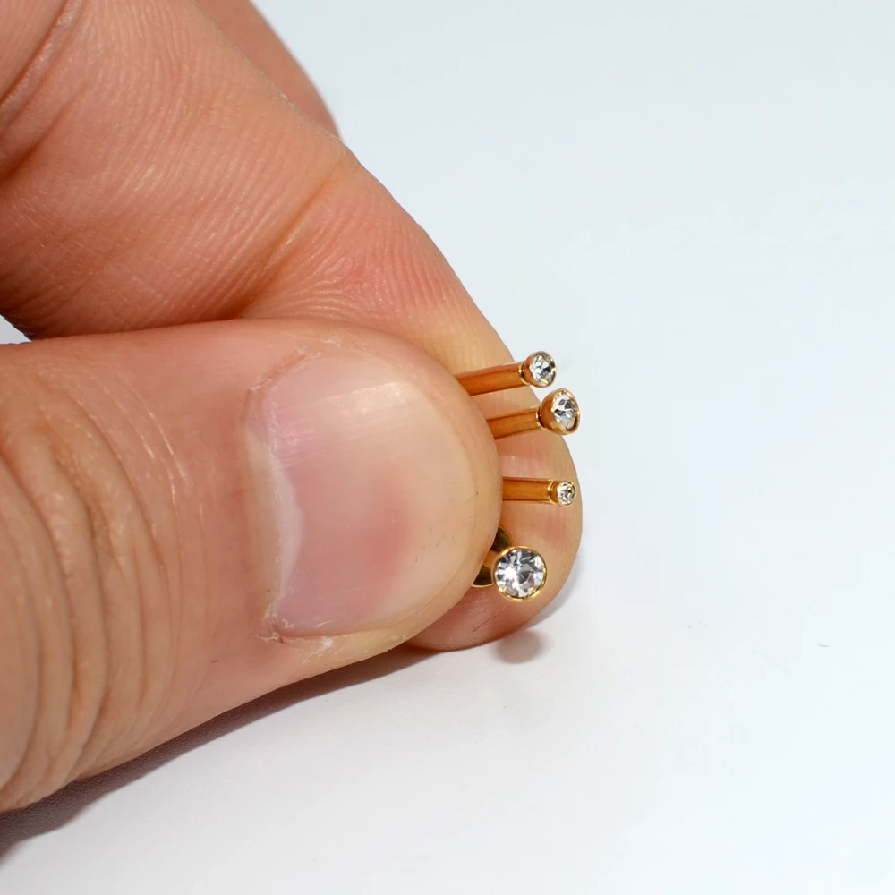 16PCS Wholesale Price Surgical Steel Internally threaded CZ Gem Labret Lip Ring Zircon Ear Tragus Cartilage Earring Piercing 16G