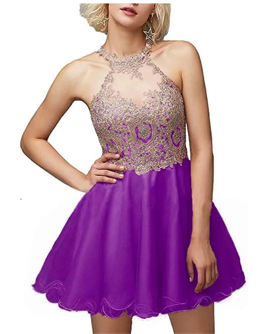 

Women's Prom Dress A-type Skirt Design Purple Evening Dress Sleeveless Long Skirt Bridesmaid Dress Lace Top