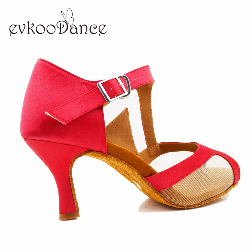 Evkoodance Size US4-12 satin latin dance shoes red mesh DIY heel height 7cm Women  Shoes Professional  Evkoo-610 Party Dancing