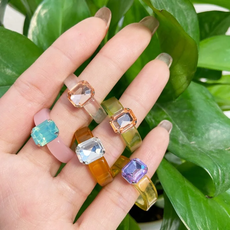 2021 Color Diamond Resin Cute Anillos Mujer Woman Rings Korean Fashion Gothic Accessories Jewelry Wedding Engagement Ring Luxury