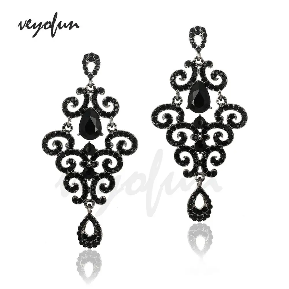 Veyofun Luxury Rhinestone Drop Earrings Vintage Hollow Big Dangle Earrings Fashion Jewelry For Women Gift