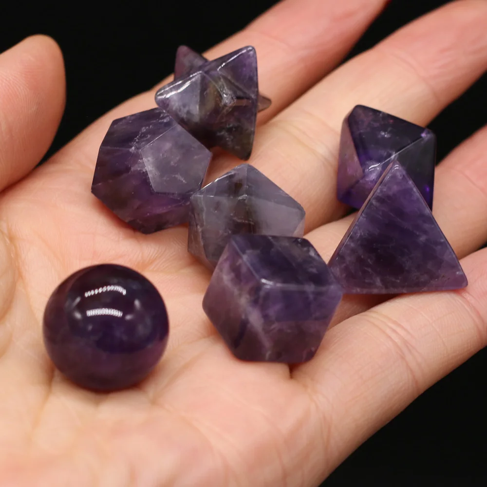 

7Pcs Natural Stone Reiki Heal Amethysts Platonic Solids Energy Icosahedron Tetrahedron Crystal for Home Decoration Stone