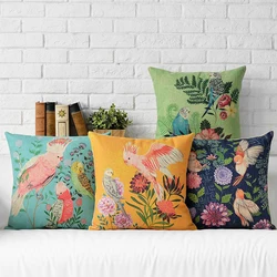 American Flowers birds Cushion Cover Colorful Floral Pillow Cover Home Decorative Linen Pillow Case Office Sofa Cushion Cover