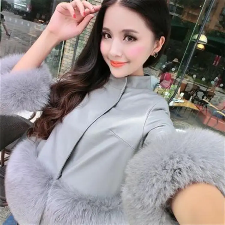 Faux Fox Fur Coat Women High Quality Luxury Short Stand Collar Splicing Fur Jacket Female Leather Coats 2024 Autumn Winter S-4XL