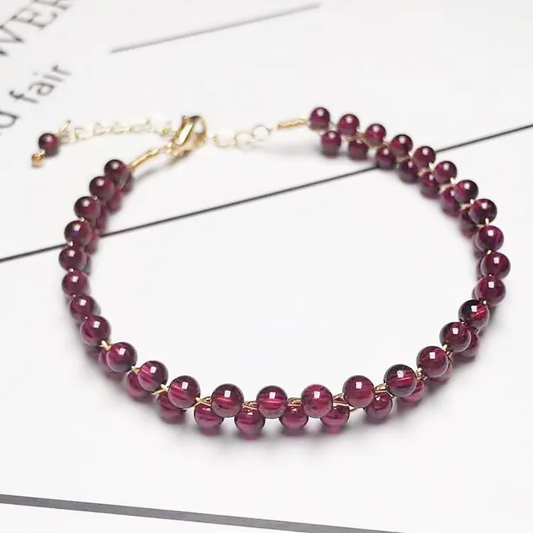 Natural garnet beads bracelet 14k wire wrapped stone bracelet chain jewelry