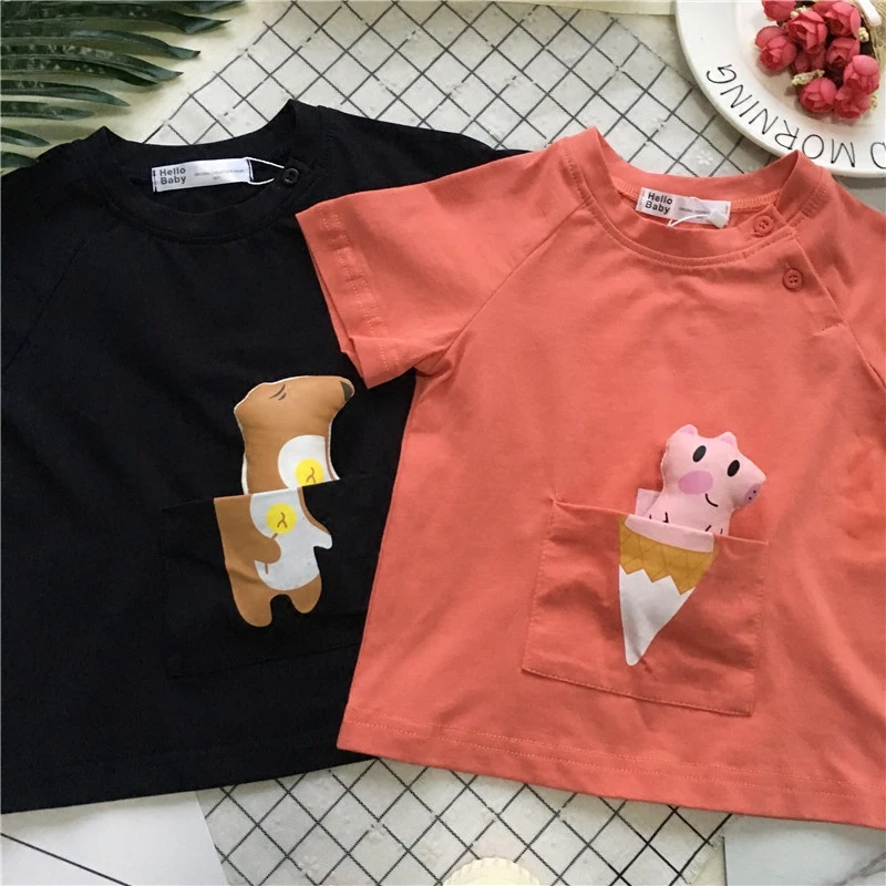 Tonytaobaby Summer New Men and Women Baby-Doll Ice Cream Pig and Bear Short-Sleeved T-shirt