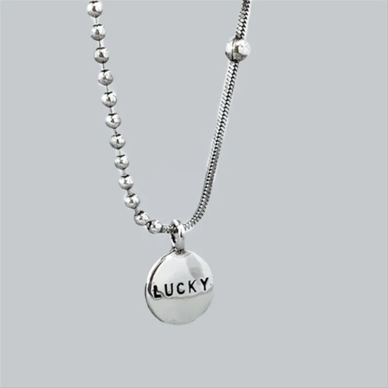 Lucky Letter Female Temperament Retro Glossy 925 Sterling Silver Jewelry Round Peas Personality Clavicle Chain Necklaces TYB353