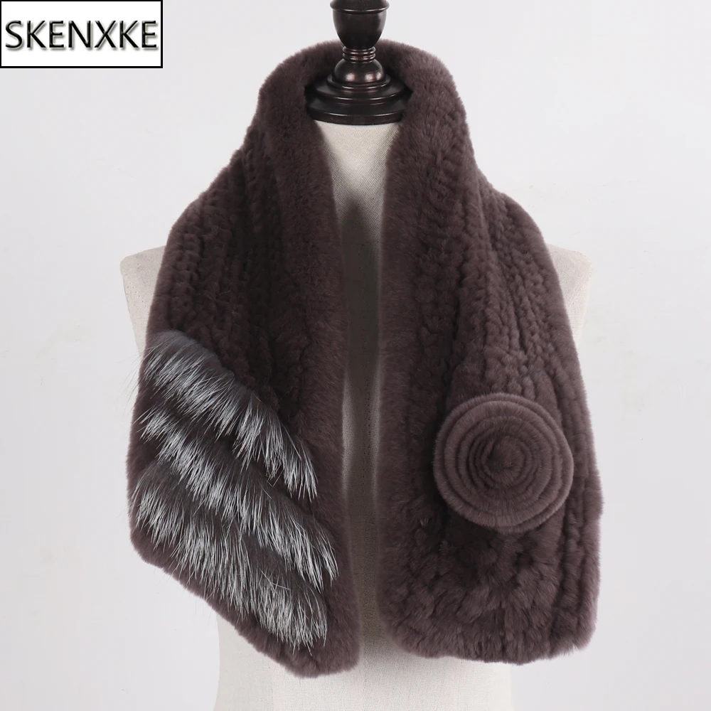 

Hot Sale Knitted Real Fur Scarf Women Winter Rex Rabbit Fur Scarves Lady Warm Quality Real Rex Rabbit Fur And Fox Fur Muffler