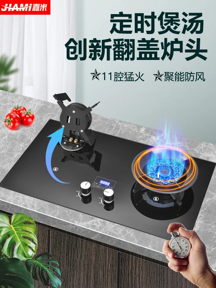 Household Natural Gas Liquefied Gas Stove Timer Embedded Magic Dish Reversible Fierce Fire Stove Overturnable Easy Cleaning