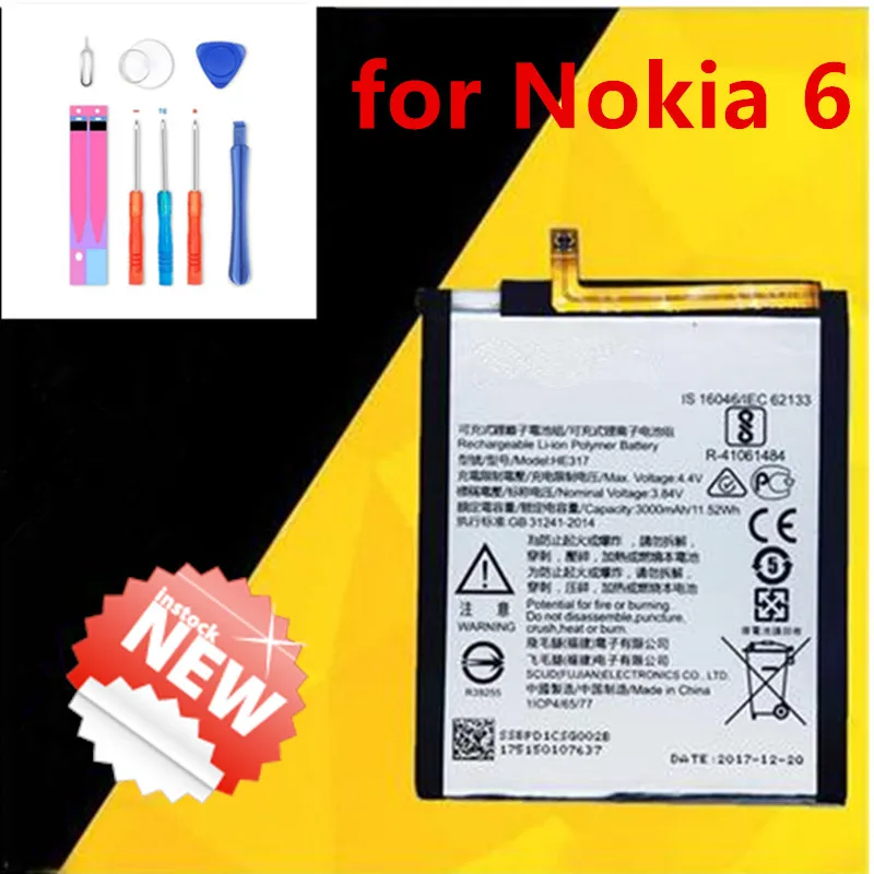 100% Original 3000mAh HE317 Battery For Nokia 6 nokia6 HE317 N6 TA-1000 TA-1003 HIgh quality battery+Tracking number