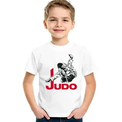 Camiseta de manga curta com estampa de judô infantil, roupas casuais para crianças, bebês meninas e meninos, tops infantis, moda verão, nova, HKP402