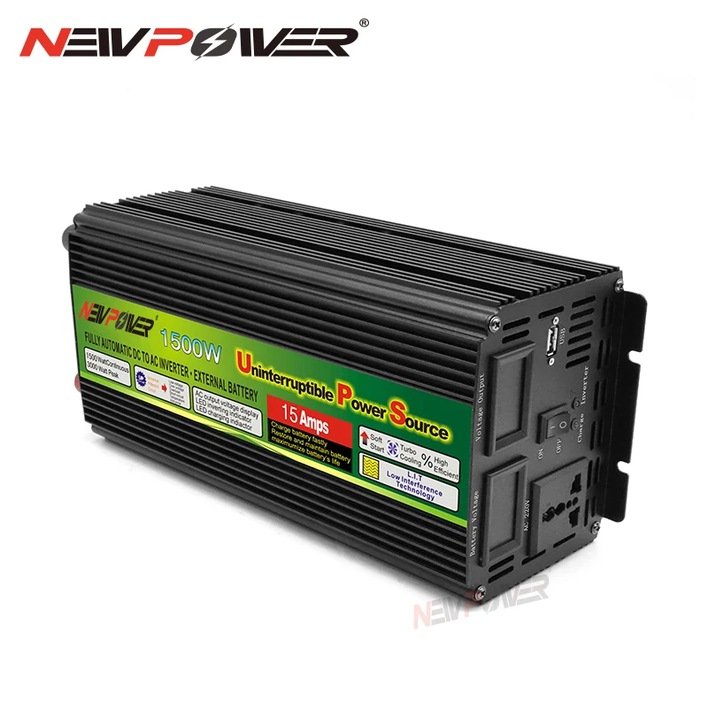 12V 24V UPS sinusoidale Inverter di ricarica 220v 110v inverter di potenza caricabatterie trasformatore di tensione USB 1500W convertitore