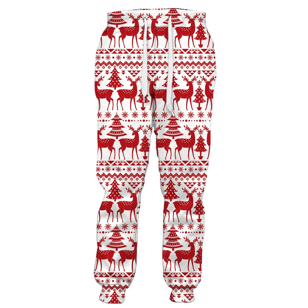 HX Christmas Pants 3D Graphics Candy Cane Stars Pockets Pants Casual Sportswear Harajuku Sweatpants Women Men Clothing