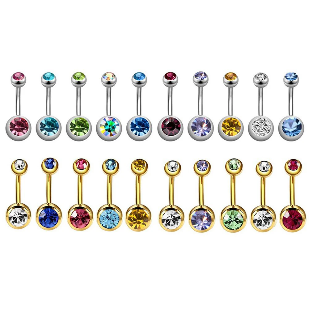 20pieces 14G 316LStainless Steel Assorted Colors Curved Belly Button Rings for Women Naval Screw Body Jewelry Stud Piercing