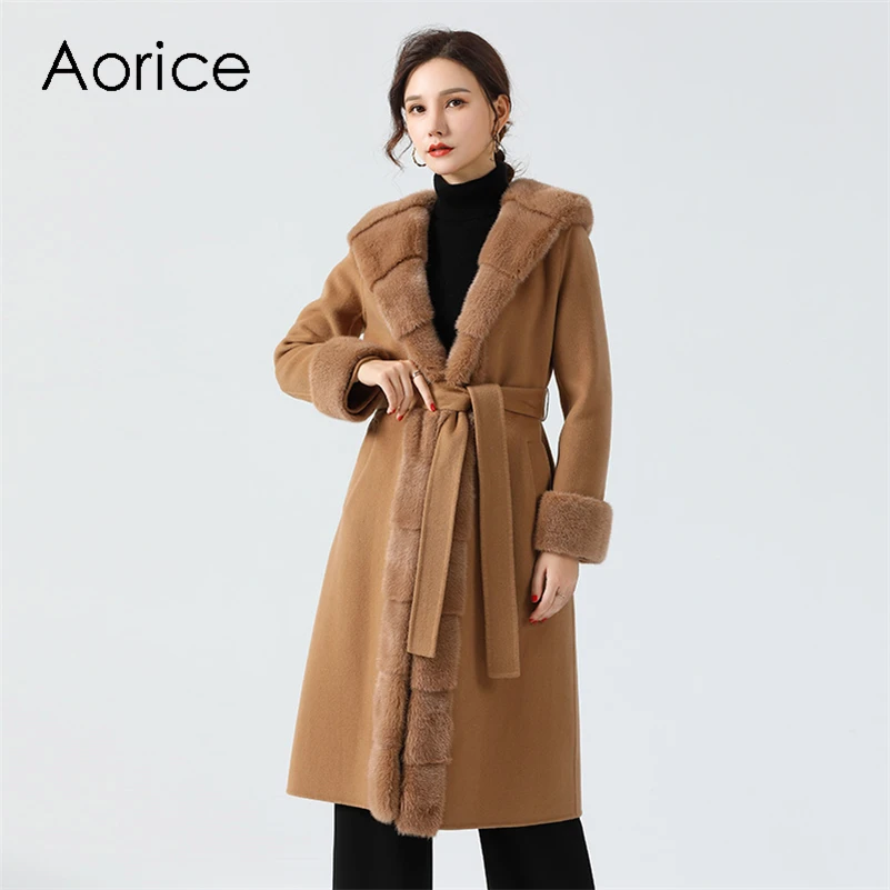 

Aorice Women Winter Mink Fur Parka Coat Jacket 2020 New Real Mink Fur Hood Long Trench Coats Jackets Z20036