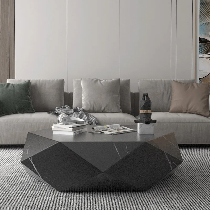 Black and white natural marble diamond cutting design black marble coffee table