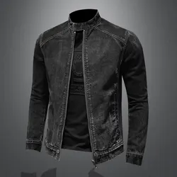 Men Vintage Stand Collar Pilot Coat Denim Bomber Jacket Plus Size 5XL Slim Fit Zipper Jean Outerwear Fashion Mens Biker Jackets