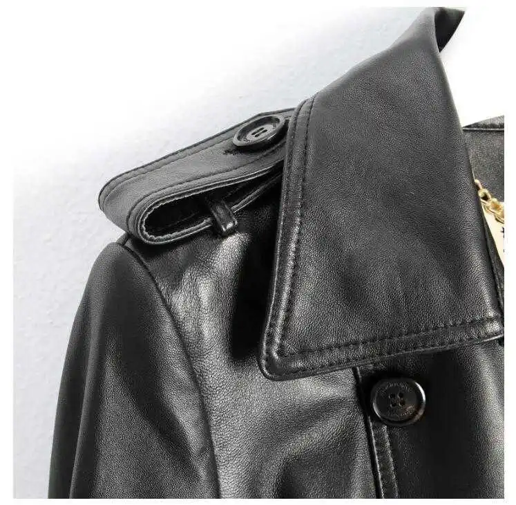 Damen Echtes Leder Jacke Schaffell Mantel Zweireiher Echt Schafe Langen Graben Jacke Frauen Herbst Winter Weibliche Oberbekleidung