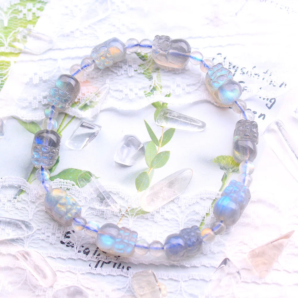 

Natural Blue Light Labradorite Pi Xiu Beads Bracelet 10x8mm Crystal Women Necklace Moonstone Stone AAAAA