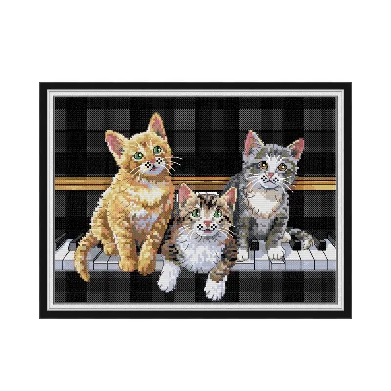 Three cats cross stitch kit aida 14ct 11ct count print canvas stitches embroidery DIY handmade needlework