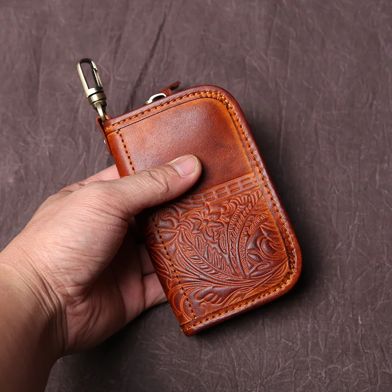 NZPJ männer Leder Schlüssel Tasche, Die Erste LayerOf Rindsleder, Damen Geldbörse, multi-funktionale Vintage Pflanzlich Gegerbtem Leder ID Tasche. – Detail 3