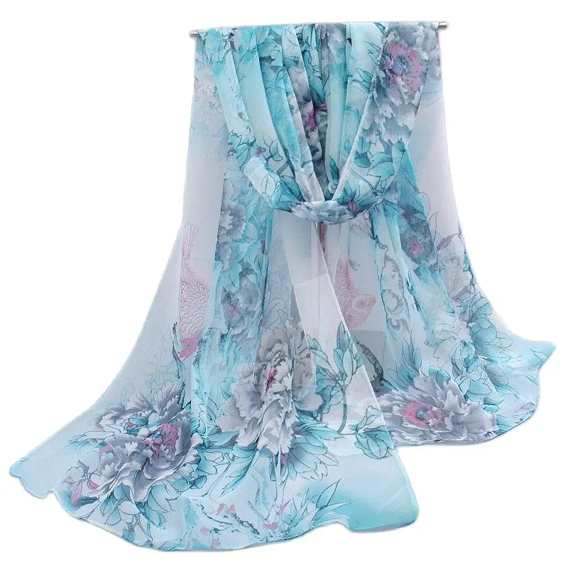 Chiffon Silk Scarf Floral Printed New Design Elegant Soft Wraps Flower Scarves for Women AA10032