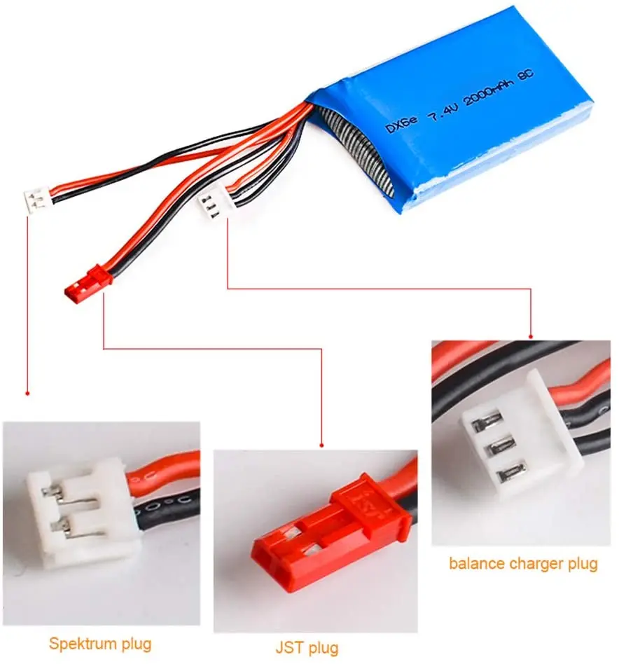 2S 7.4V 2000mAh Lipo Battery for Spektrum DX6e DX6 DX8 Remote Controller Transmitter Rc Spare Part