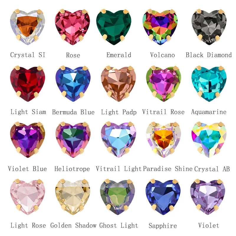 Heart Shape Sew On Rhinestones Claws Set Pointback Crystals Blue Color Glass Strass Crystals Rhinestones With Thick Copper Claw