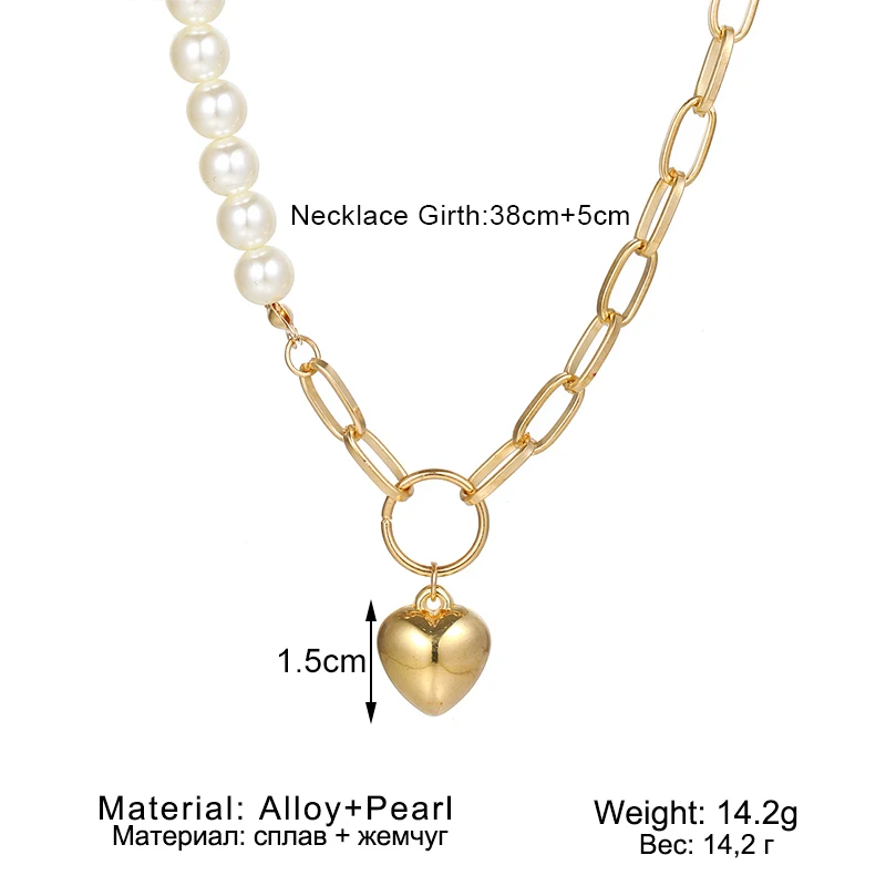 KISS WIFE Goth Pearl Choker Necklaces Heart Pendants Women Jewelry On The Neck Chain Beads Necklace Collar For Girl Kpop Trendy