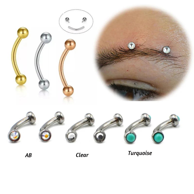 1Pc Steel 16G 8mm  Stainless Steel Curved Ball Internal Thread Barbell Curved Eyebrow Rings Bars Piercing Jewelry Body Fashion