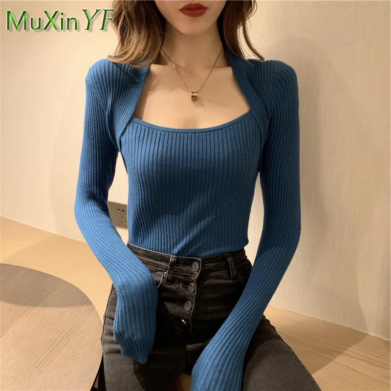 2024 Spring Autumn New Base Sweater Women\'s Slim Knit Sweater Korean Fashion Elegant Long-sleeved Top Female Clothing