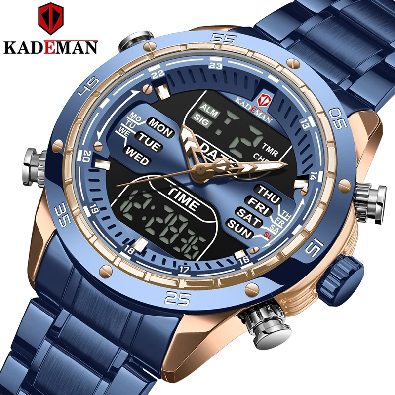 

KADEMAN Top Brand Men Military Sport Watches Mens LED Analog Digital Watch Male Army Stainless Quartz Clock Relogio Masculino