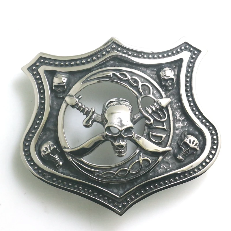 Man\'s 316L Stainless Steel Pirate Shield Skull Belt Buckle