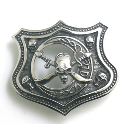 Hebilla de cinturón de calavera de escudo pirata de acero inoxidable 316L para hombre