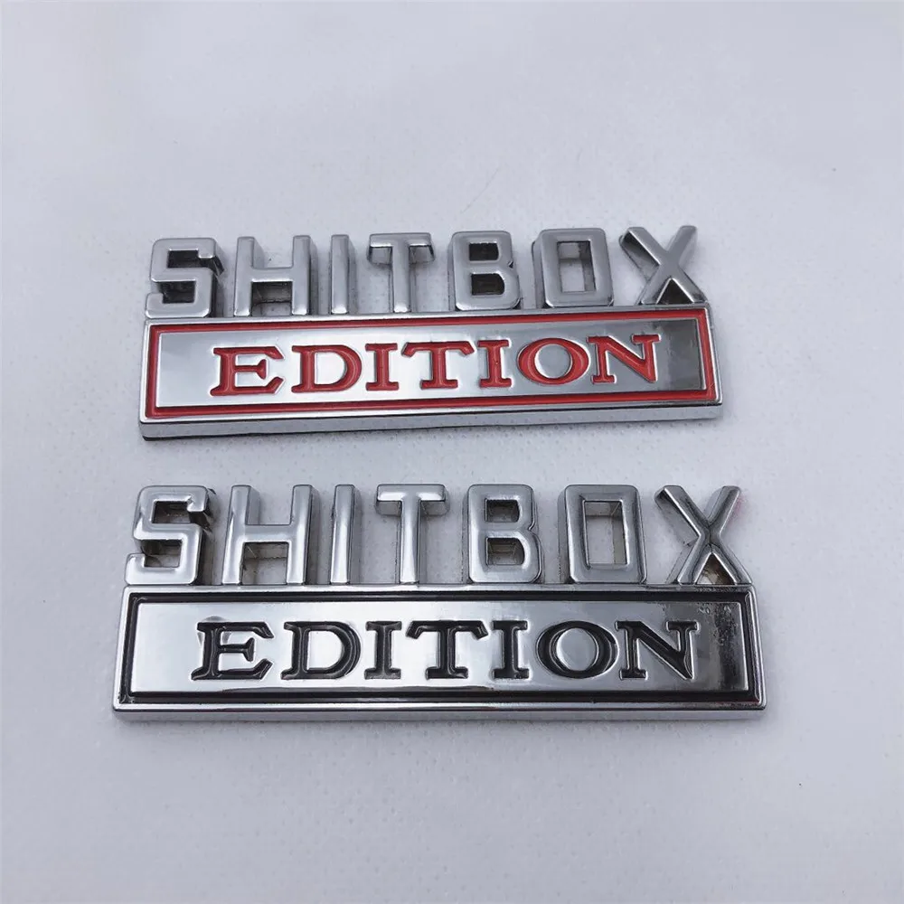 2 Pieces Chrome Black Red SHITBOX EDITION 3D Logo Car Truck Sticker Badge Emblem Decal 8x3cm