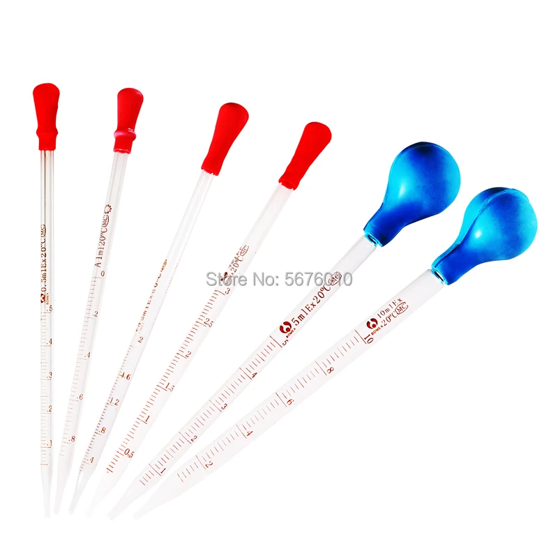 Glass Graduated Pipette Dropper Vol. 0.5ml/1ml/2ml/3ml/5ml/10mlTransfer Pipette with Rubber Head