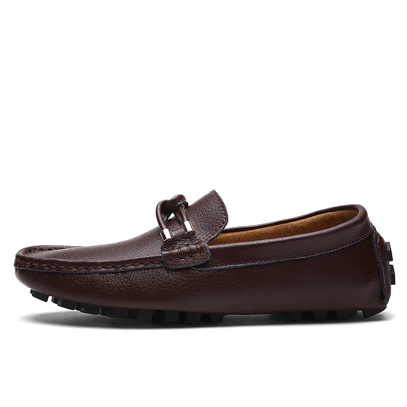 2021 Summer Leather Men's Shoes Breathable Casual Driving Men Shoes Lightweight Soft Men's Flat Shoes