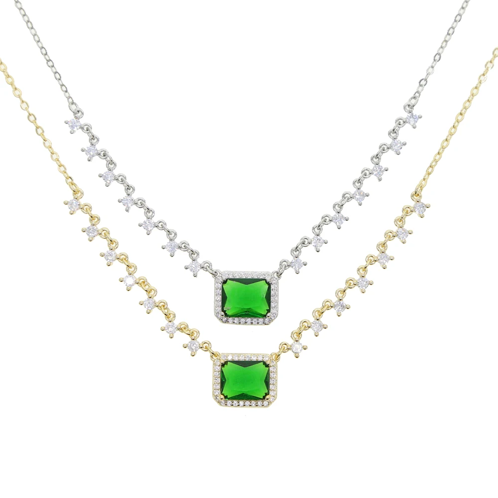 geometric square shape green halo cz necklaces 2020 new fashion women jewelry