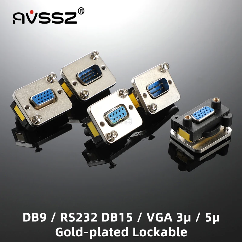 AVSSZ DB9 RS232 to DB9 Male Female Adapter Lockable VGA DB15 Audio Connector 9 15 Pin Solder Free Docking Welding Module Socket