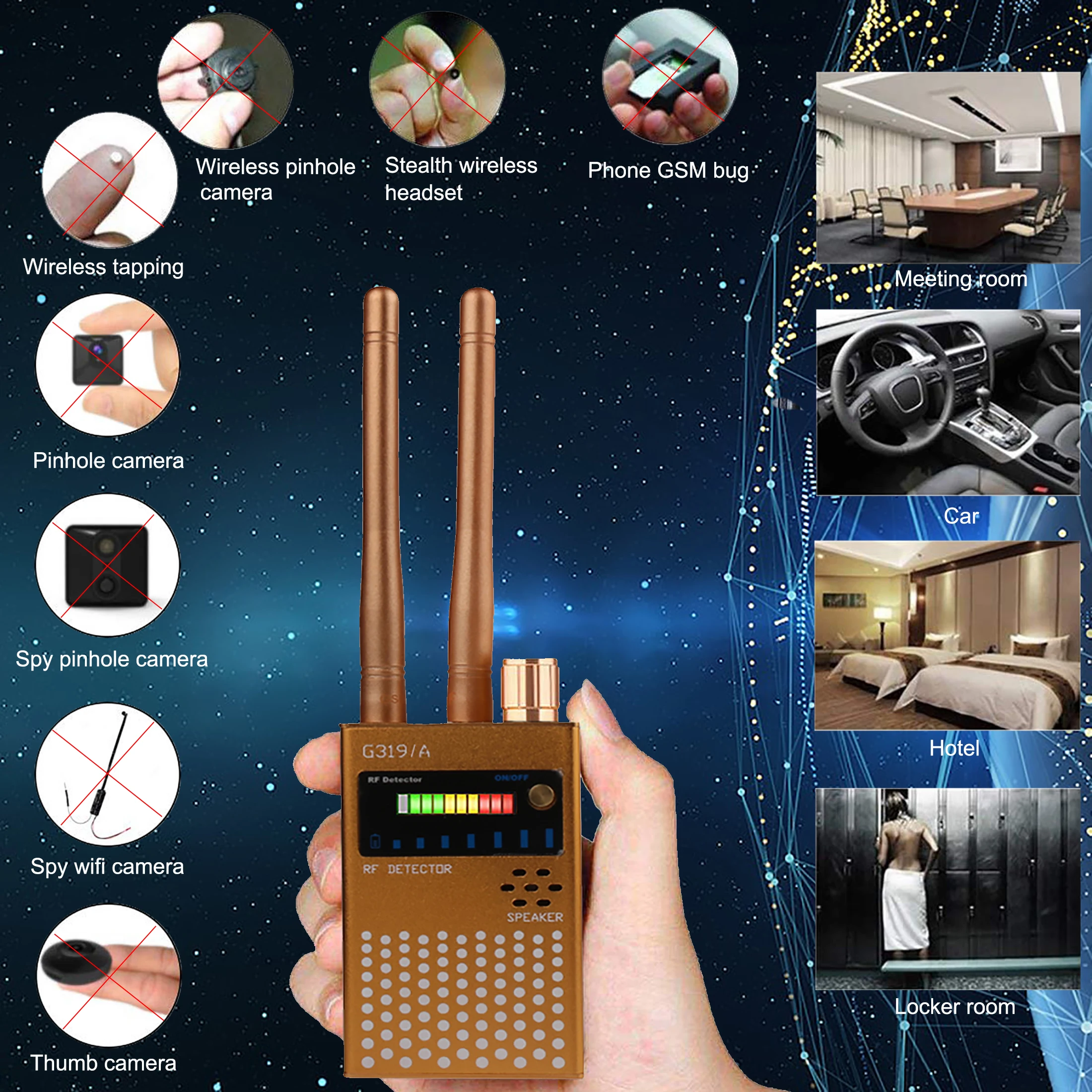 

Upgraded 1MHz-8GHz Wireless Bug Detector Anti-wiretapping Wifi Signal Finder GSM RF CDMA Signal Detects Anti-Spy Scanner G319A