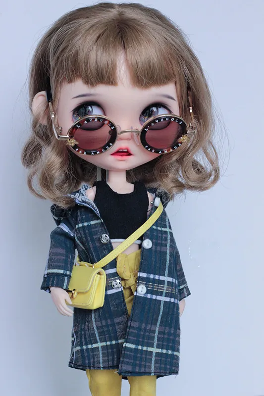 Blythes OB24 1/6 size doll clothes casual loose version of shirt check cardigan hoodie jacket doll accessories