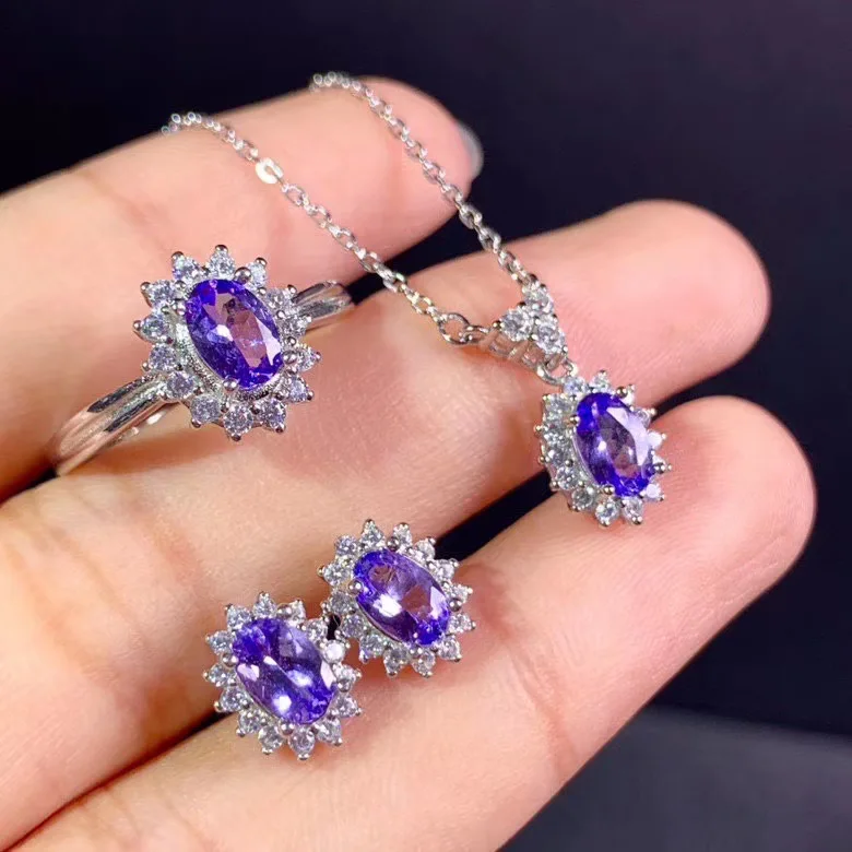 Columbia natural tanzanite set ring earrings necklace fashionable with new design quality 925 Silver