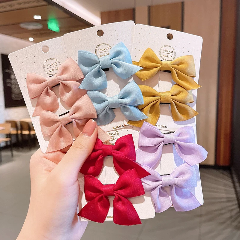 2 Pcs/Set Chiffon Bow Children Hair Clips Headdress Barrettes Girls Cute Card Issuance Hairpins Headwear Kids Hair Accessories