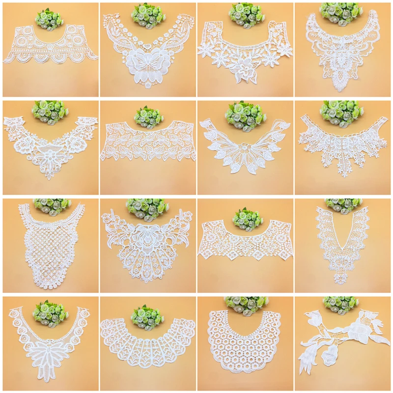 1pcs White Lace Fabric Collar Vintage Neckline Embroidered Trims  Applique Sewing Supplies Wedding Dress Accessories