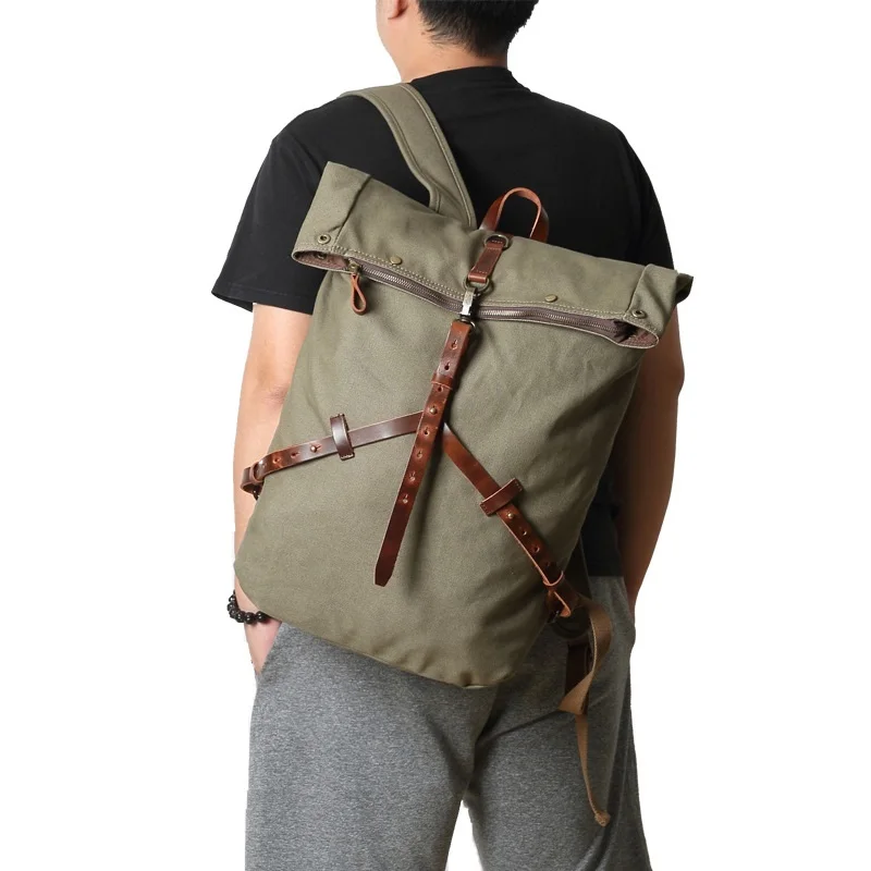 Retro Men Backpack Canvas Leather School Bags For Teenagers Boys Big Capacity Travel Rucksacks Fashion Portable Laptop Backpack